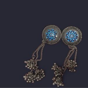 Blue Floral Filigree Dangle Earrings - Women Jewelry